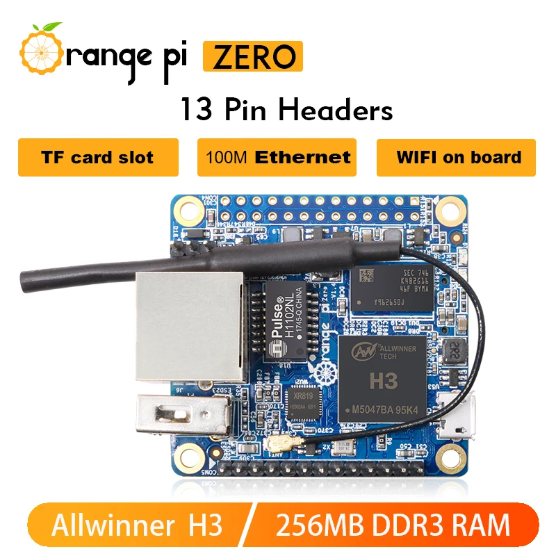 Orange Pi Zero 256MB RAM Single Board Computer Allwinner H3 Quad-Core,WiFi, Open-Source, Run Android Linux,100M Ethernet SBC