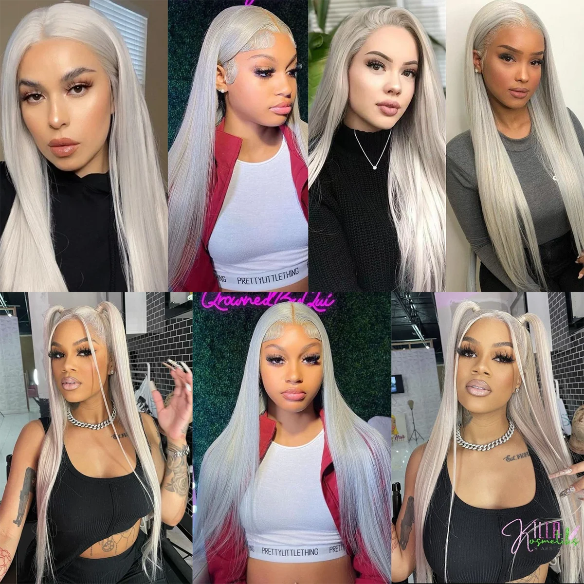 Long Straight Sliver Gray Synthetic Lace Front Wigs for Women Glueless Light Grey 13x4 Lace Front Wig Pre Plucked Heat Resistant
