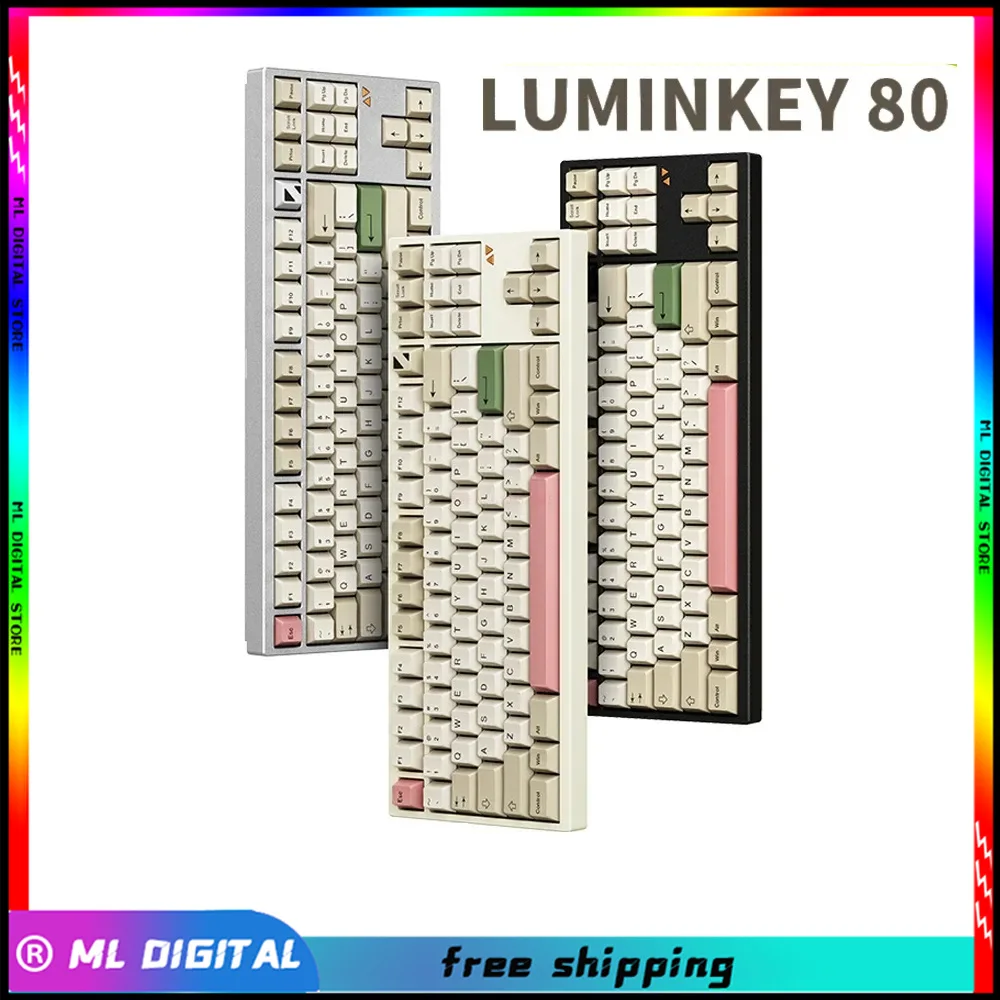 

Механическая клавиатура Luminkey 80, алюминиевый сплав, три режима, горячая замена, 4400 мАч, Игровая клавиатура, прокладка, эргономичная, для ПК, геймеров, Mac, офиса