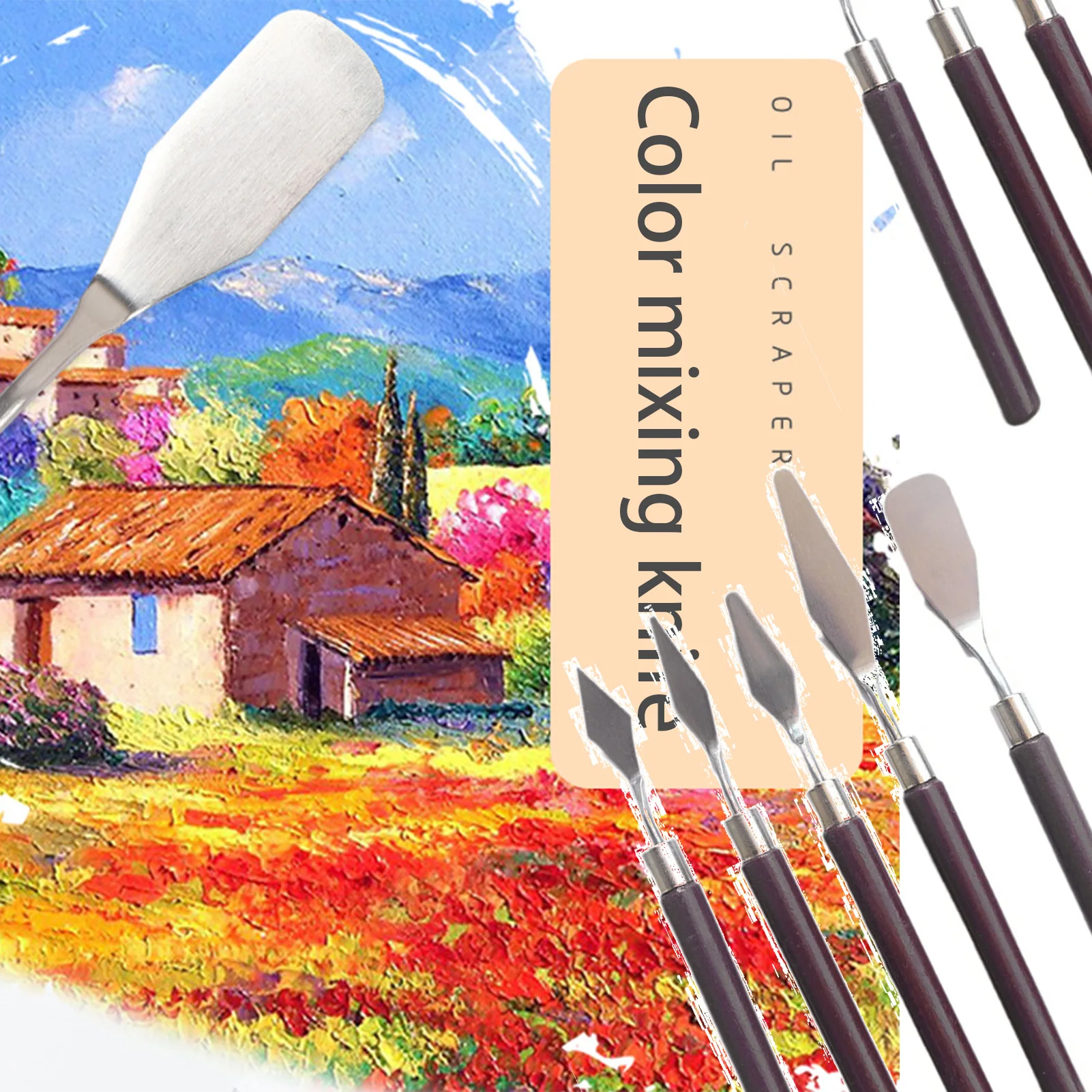 Oil Painting Knife Oil Painting Scrapers 5pcs/Set Stainless Steel Oil Painting Knives Palette Oil Mix Paint Tool Artist Scraper Knife Art Draw Spatula Painting Tool Set