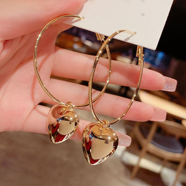 New Fashion Unique Personality Shiny Simple Love Tassel Peach Heart Earrings Party Jewelry Exquisite Gift Wholesale