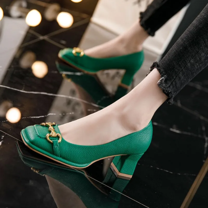 Spring Women's High Heels Mary Jane Shallow Mouth Women's Casual Shoes High Quality Retro Square Head Fashion Women's Shoes 2025 4