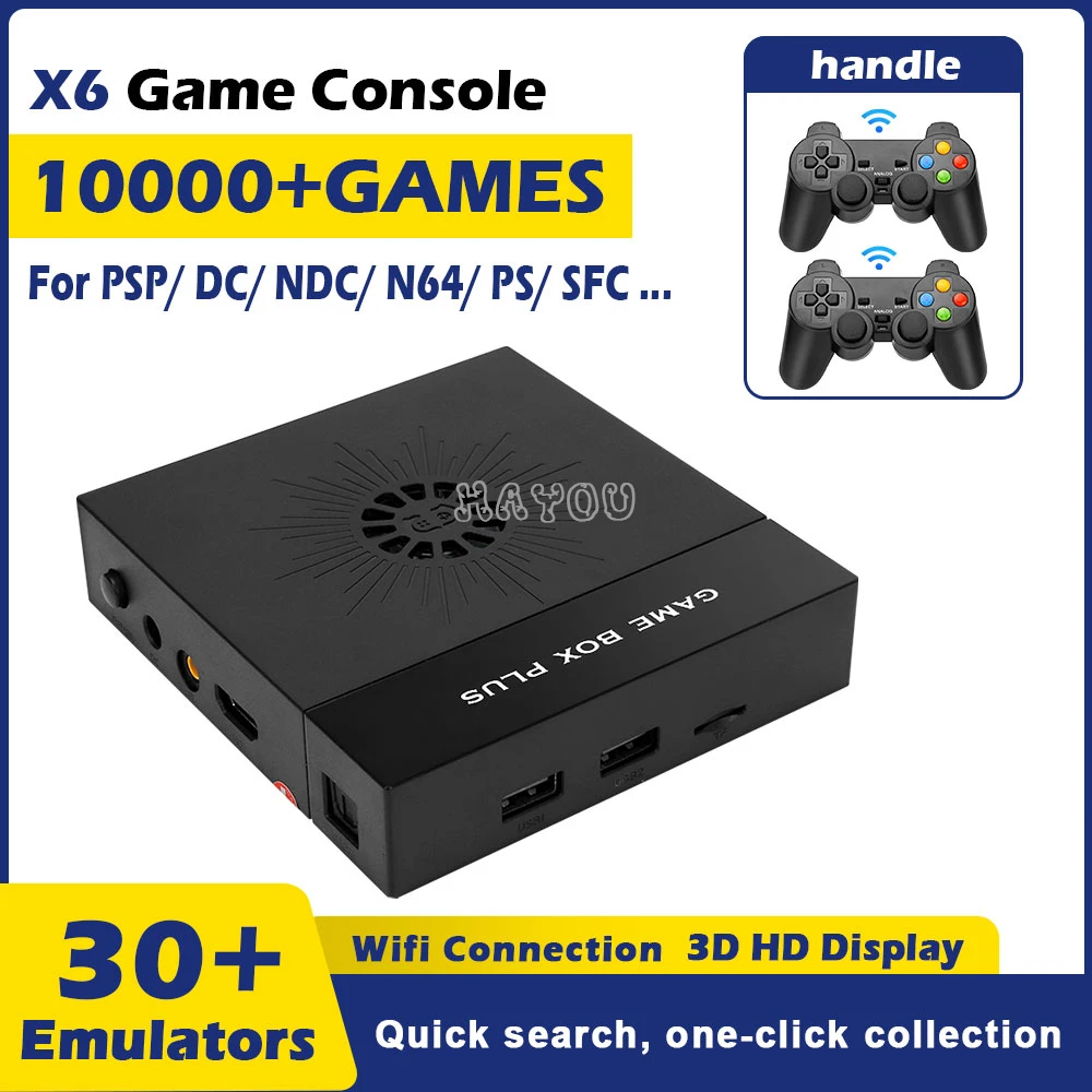 Super Console X6 Game Box Retro Video Game Console with 10000+ Games for PS1/PSP/N64 3D HD WiFi TV Box with 2 Wireless Gamepads