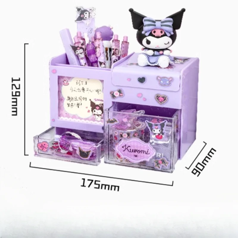 Miniso Cute Pen Holder Organizer Kawaii Kuromi Melody Cinnamoroll Sticker Desktop Storage Box Big Capacity Stationery Storage pen holder stationery organizer desktop storage box desktop storage kit stationery storage box