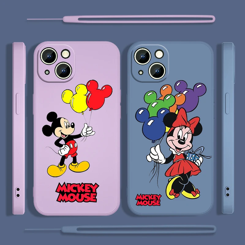 

Mickey Mouse Love For Apple iPhone 15 14 13 12 11 XS XR X 8 7 Pro Max Plus Mini Liquid Rope Phone Case