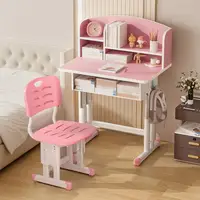 2Pcs/Set Kids Desk Chair Set Height Adjustable Children School Study Table Chair Set with Drawer Desk Chair with Book Stand 1