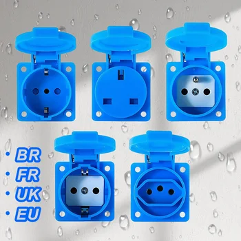 250V/16A Electrical Sockets IP54 Waterproof Industrial Connector Panel Mount Outdoor Socket 2Pin Adapter UK/EU/BR/French/German