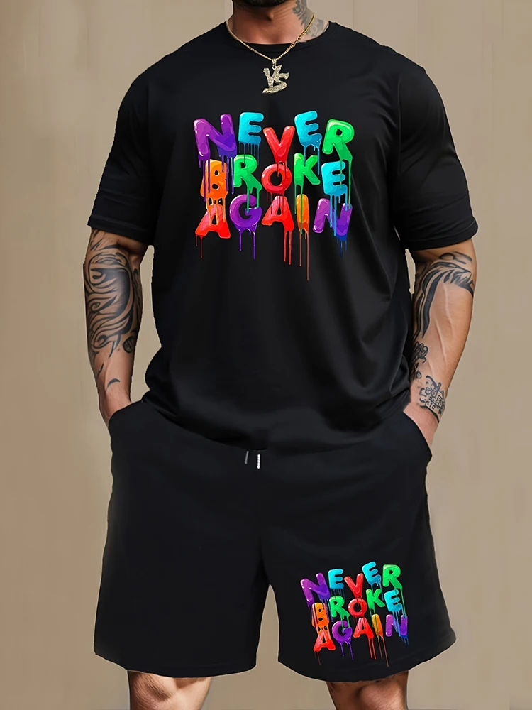 Conjunto de pantalones cortos de manga corta con estampado de oso pardo de dibujos animados para hombre, camiseta informal de verano para uso diario, pantalones cortos de playa de moda urbana para hom