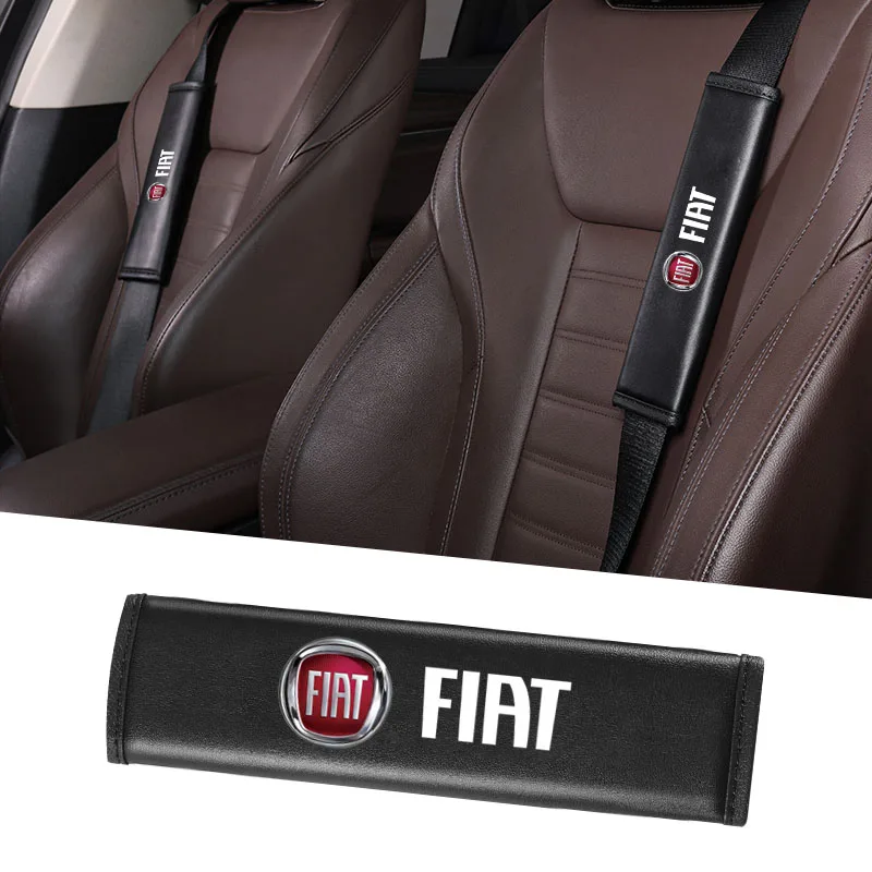 2pcs Car Seat Belt Cover Leather Shoulder Pad Accessories For FIAT 500