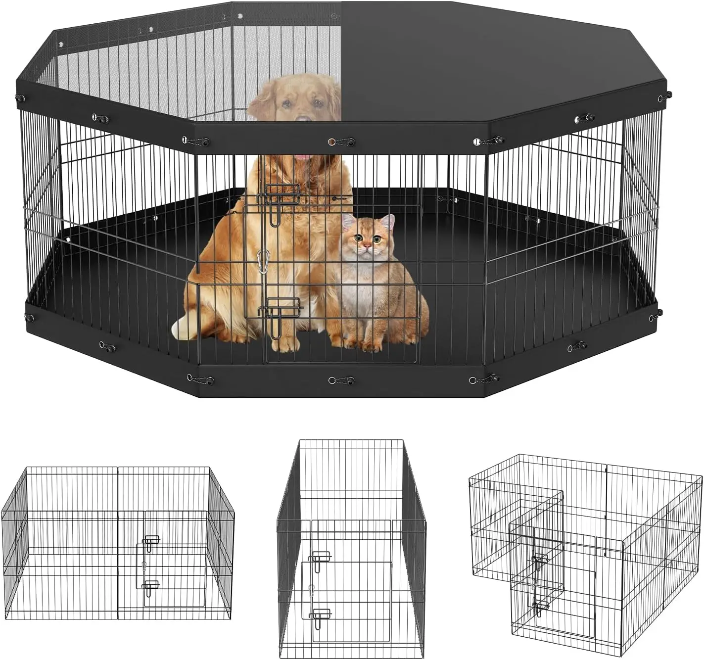 

Foldable Metal Dog Exercise Pen, Pet Puppy Playpen Yard Fence with Top Cover & Door, Indoor Outdoor 8 Panels 24" W x 24" H