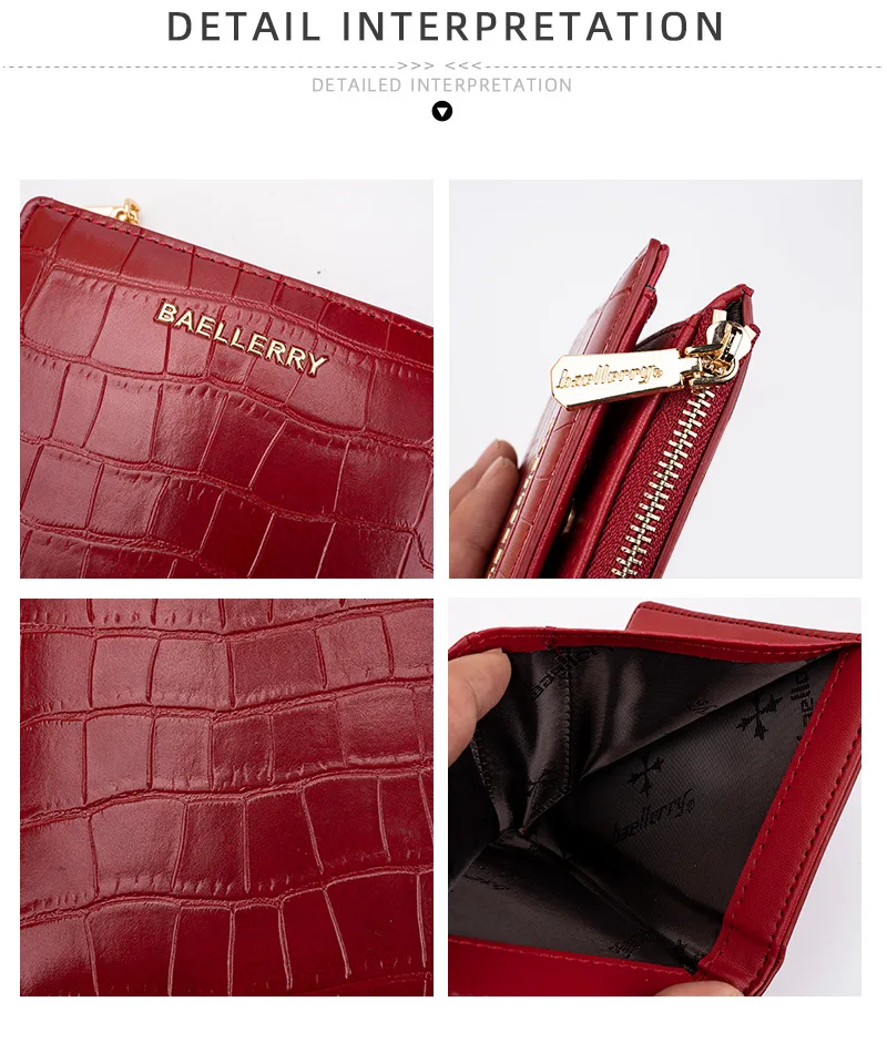 Baellerry Fashion Crocodile Pattern Women Wallet Multi Functional Card Bag Photo Folder Zero Wallet for Women's Birthday Gift