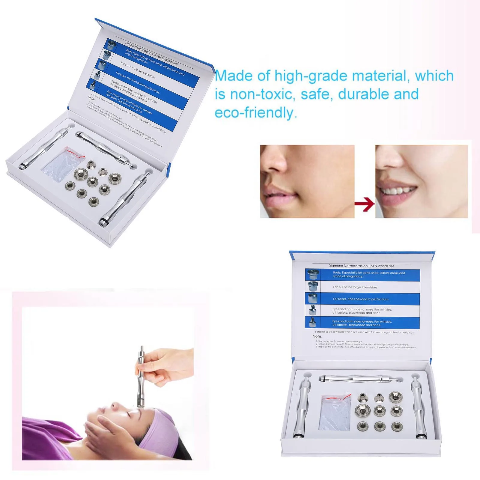 Filter Dermabrasion Tips Replacement  Microdermabrasion Dermabrasion Tips with Handle Stainless Steel Filter Set 3