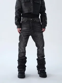 2025 American Retro Y2K Streetwear Washed Black Slim Flared Jeans Pants For Men Clothing Luxury Cotton Long Trousers Ropa Hombre 1