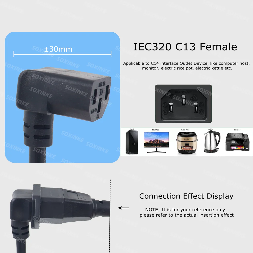 Australian 3-Prong Plug IEC320 C13 to Right-Angle Power Extension Cable