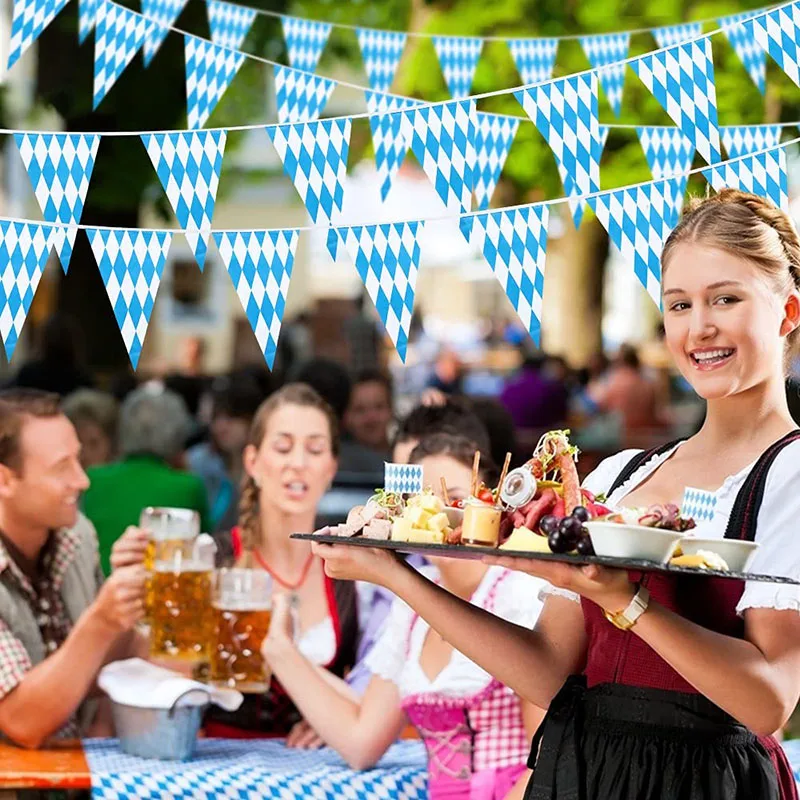 Lattice Plastic Banners for Bar Oktoberfest Themed Party Decorations, German Beer Festival Pennant, Blue and White, 10 m