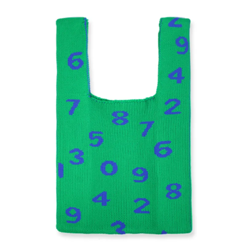 IMone Tote Bag Japanese and Korean Vest Shape Color Underarm Handbags Fashion Number Pattern Knittied Handbags for Women