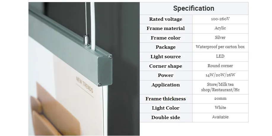 Description Picture 3 of itemwindow double sign phone store hanging acrylic indoor store lightbox led movie poster light box frame acrylic ultra slim