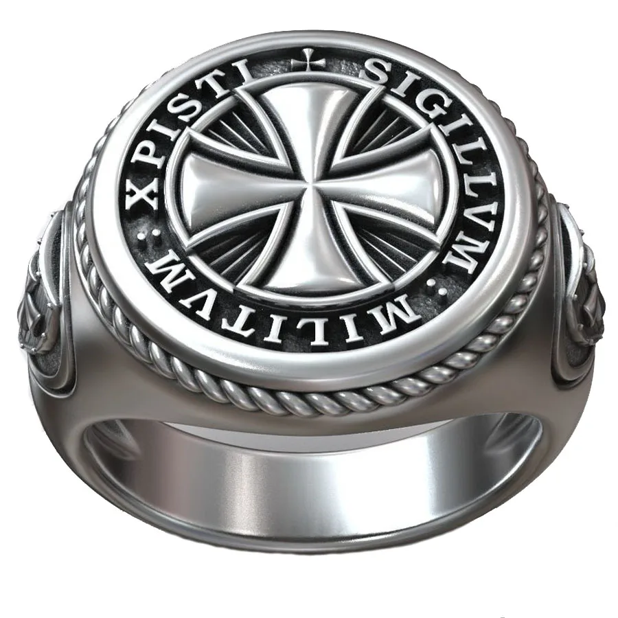 

Templar Cross Shield Maltese Symbol Signet Religious Art Relief Ring 925 Solid Sterling Silver Ring