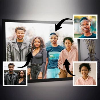 Realistic Merge of Different Photos on Canvas, Custom Family Memorial Portrait Print, Personalized Watercolor Painting or Poster