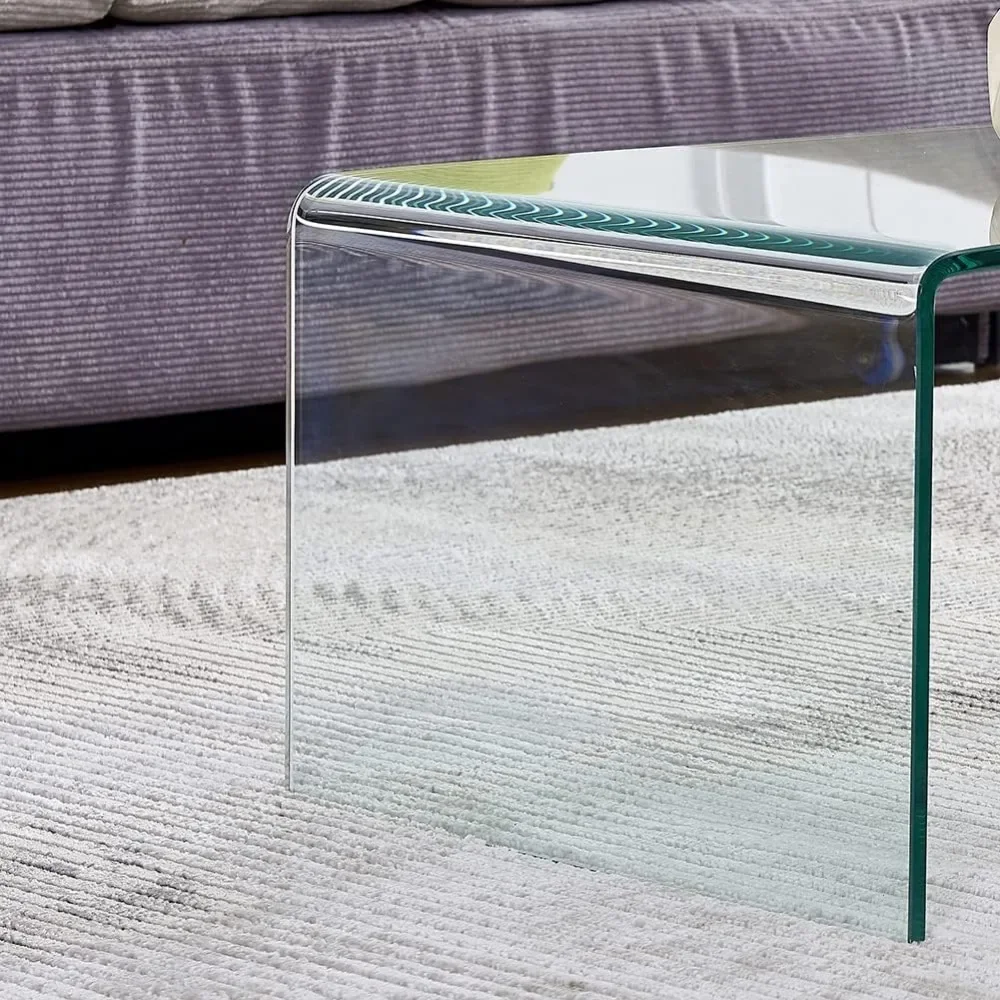 Premium Tempered Glass Coffee Table,Small Modern Coffee Table for Living Room,Match Well with Rug(39.4x19.7x13.8) 5
