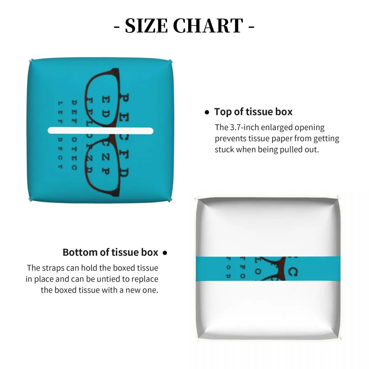 Custom Glasses With Eye Test Chart Facial Tissue Box Cover Square Optician Optometrist PU Leather Tissue Box Holder for Car Home 4