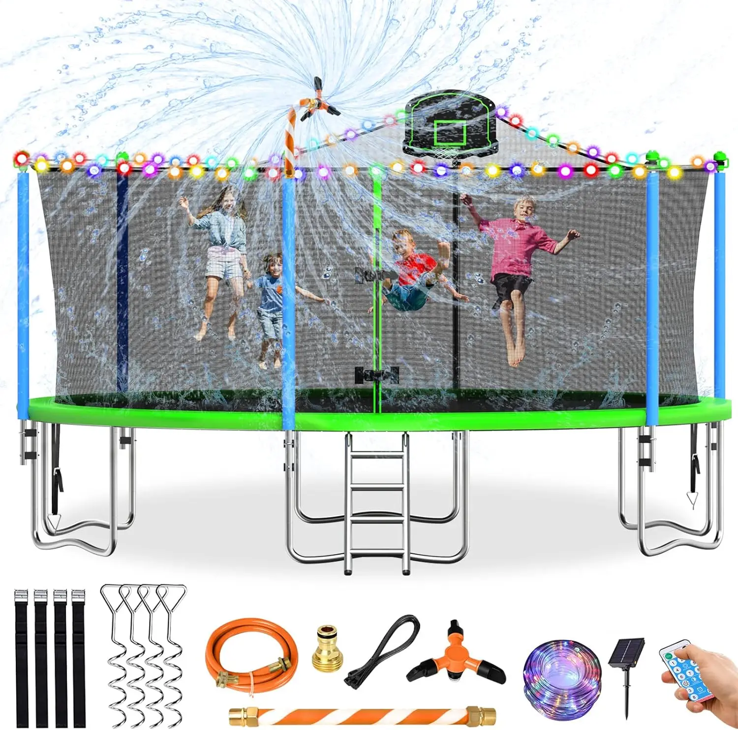 

16FT Trampoline for Kids Recreational Trampolines with Safety Enclosure Net Basketball Hoop and Ladder, Outdoor Backyard Bounce