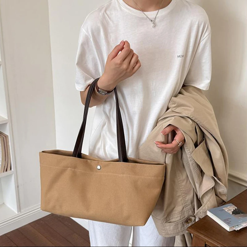 Borsa a Tracolla Hobo, Borsa a Mano da Donna a Tinta Unita con Silhouette Allungata, Borsa Leggera in Tela per il Pendolarismo - immagine 2