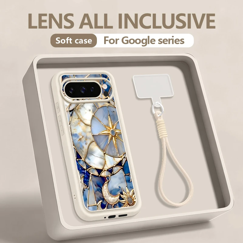 Creative Moon Patterned Soft Silicone Phone Case with Lanyard Cover