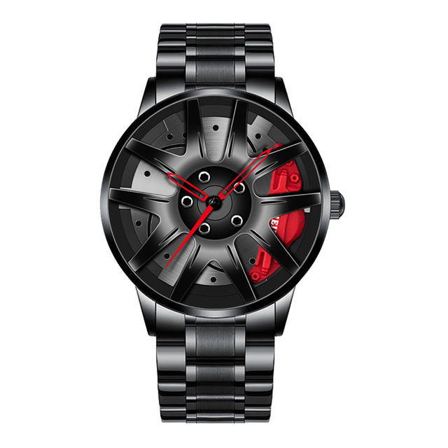 for Men Waterproof Vacuum Plating Strap with Car Wheel Rim Hub Design Sport Automatic Quartz Wristwatch