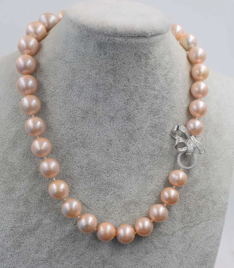 

freshwater pearl necklace pink near round Edison Pearl 18inch wholesale 12-15mm big size