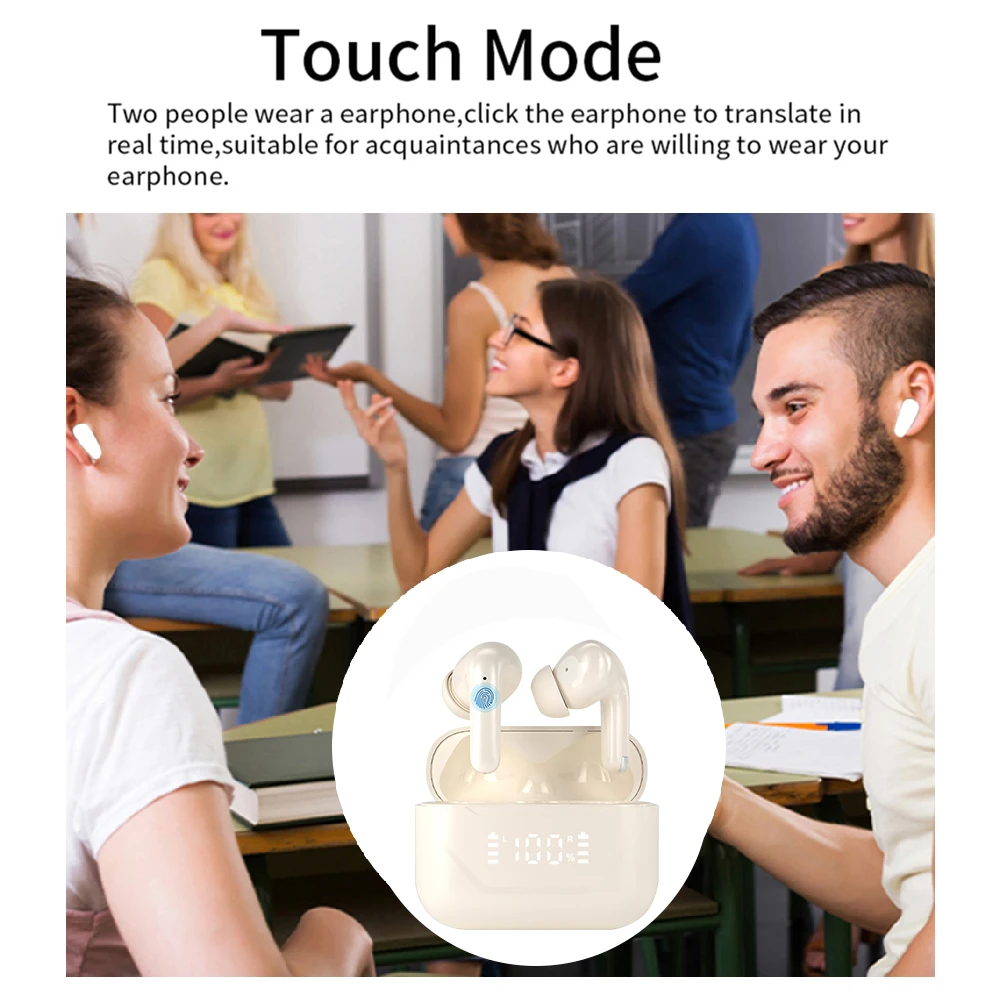 Smart AI Language Translation Earbuds Long Battery Life 144 Languages Translator Device ANC Noise Canceling for Android and iOS
