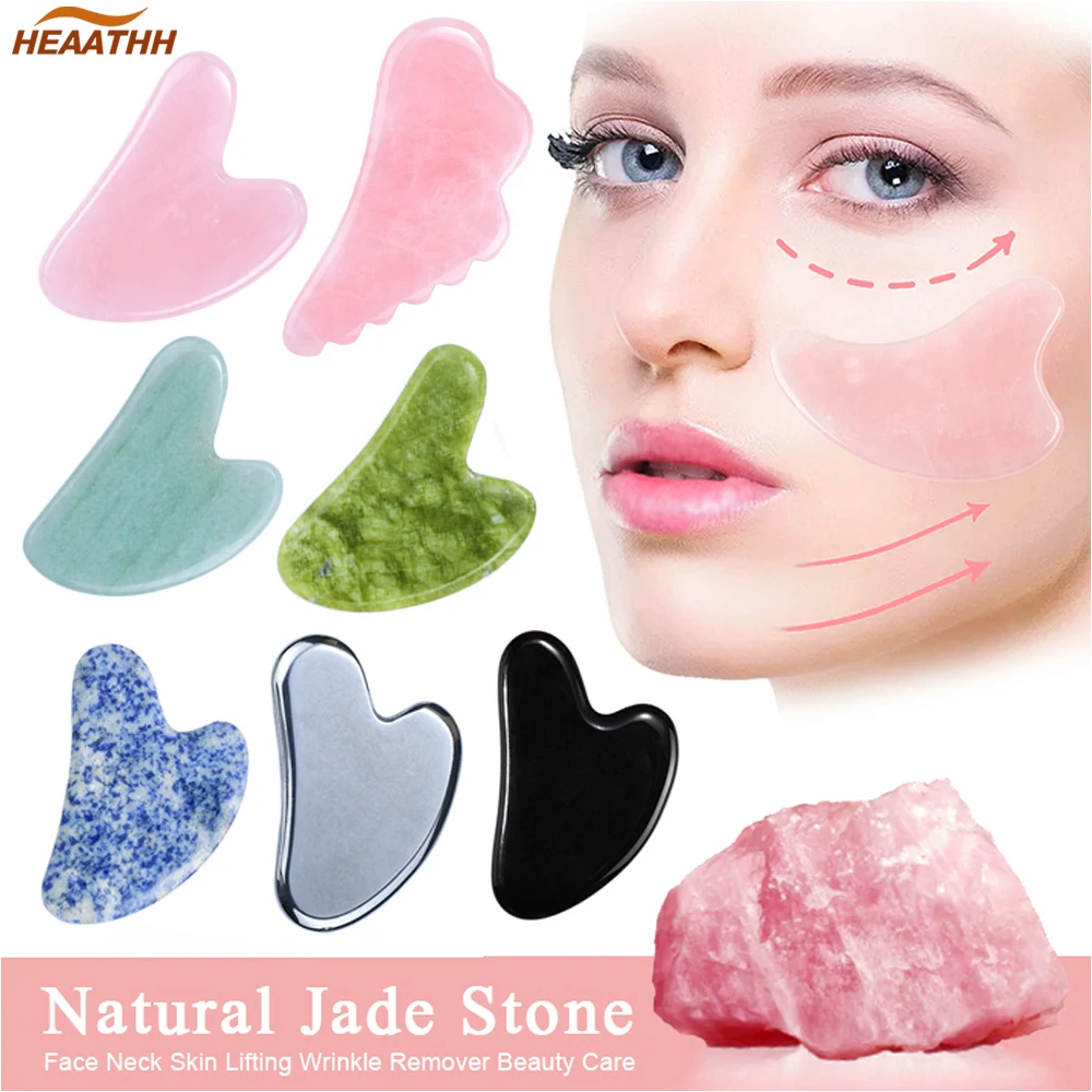 Nature Jade Stone Face Gua Sha Massager Facial Microcirculation, Removes Toxins, Prevents Wrinkles, Boost Radiance of Complexion
