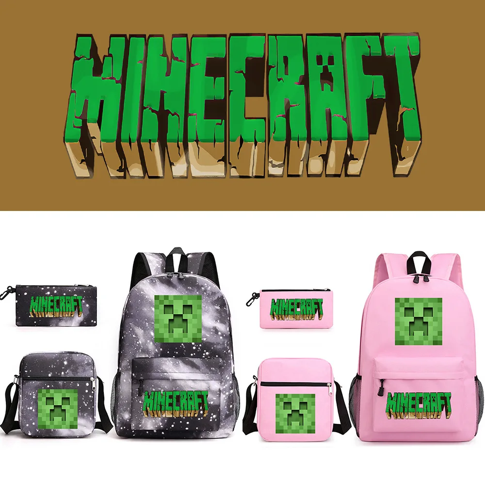 

Miner Crafting Student Backpack Boys and Girls MC Game Perimeter Large Capacity Waterproof Three-piece School Bag for Teenagers