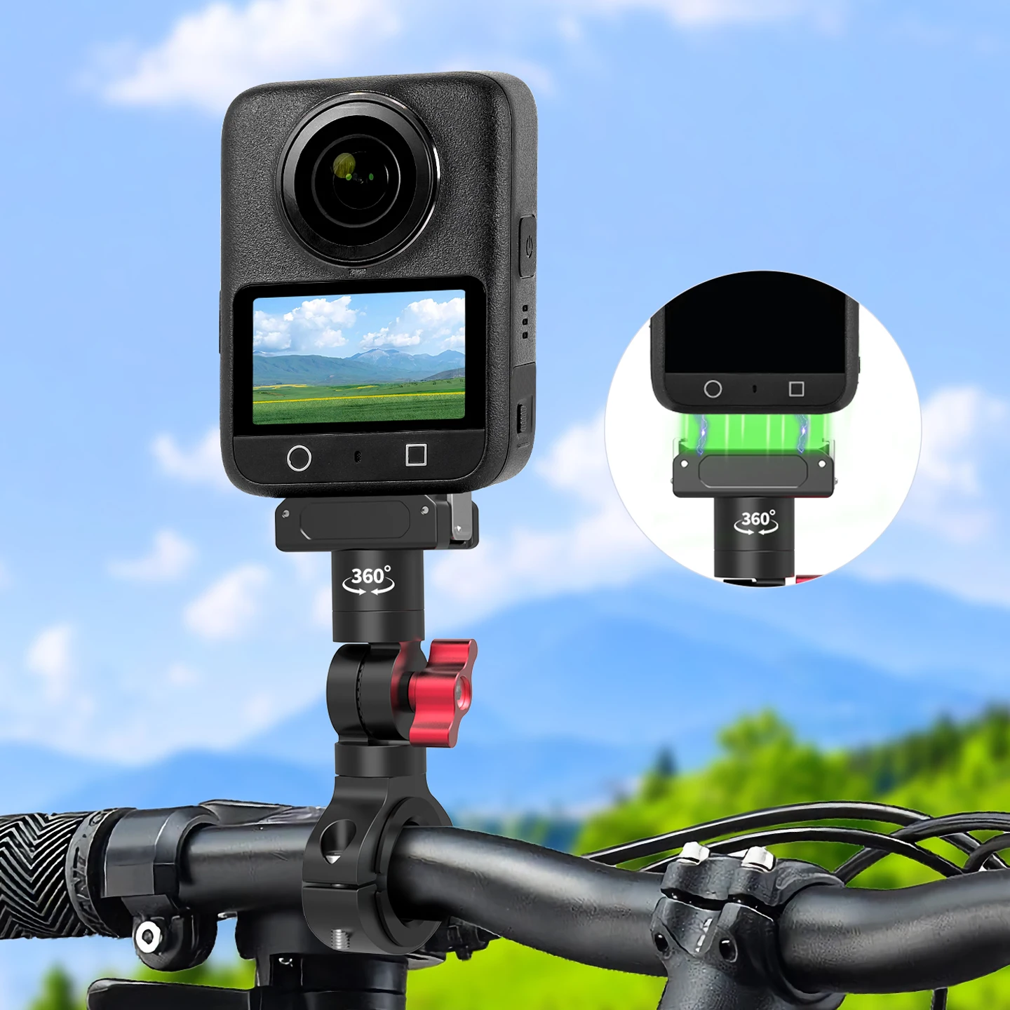 DJI 오스모 360 액션 5 프로 카메라용 자전거 핸들바 홀더 마운트 더블 락 디자인