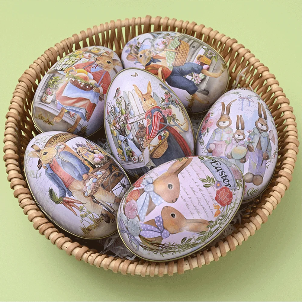 Metall-Osterei-Blechdose Hasen-Süßigkeiten-Verpackungsbehälter Party-Gastgeschenke Dekorative Kaninchen-Dose Festliche Geschenkboxen Frühlings-Zubehör – Detail 9