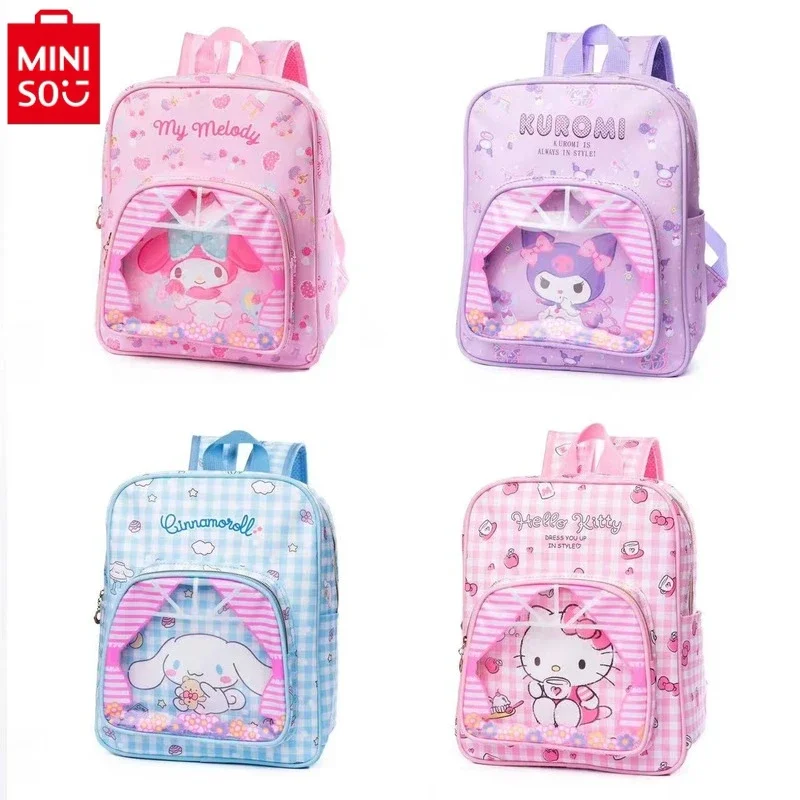 

MINISO Sanrio Anime Kawaii My Melody Cinnamoroll Hellokittys Kuromi PU Backpack Large Capacity Storage Bag Student Schoolbag