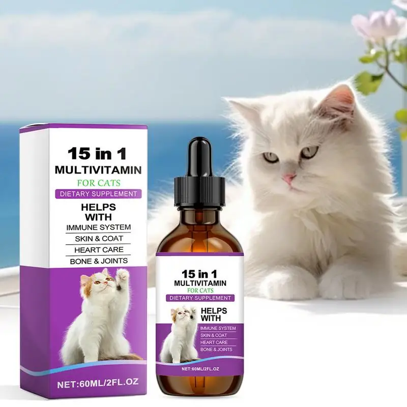Cat Body Care Dropss For Indoor Cats All-in-1 Multi Liquid Body Care Drops Daily Supplement 60ml Drops For Supports