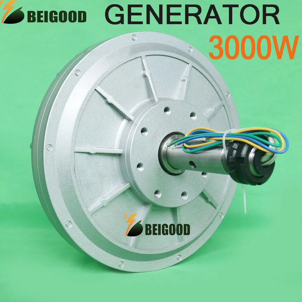 

BeiGood 3000W 12V 24V 48V 96V 220V Alternator Coreless AC Permanent Magnet Generator 3KW Low RPM 350rpm Maglev Turbine