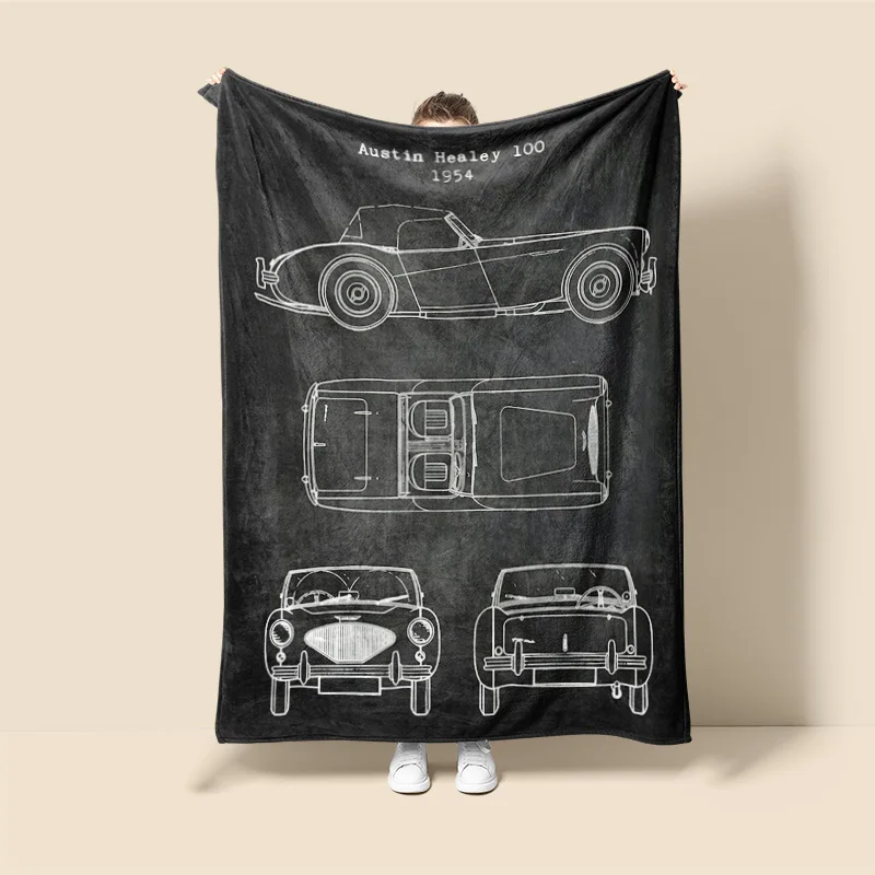 Car Illustration Blanket Warm Sofa Bed Blanket Bedroom Home Office Nap Cover Blanket Machine Washable Home Decoration 3