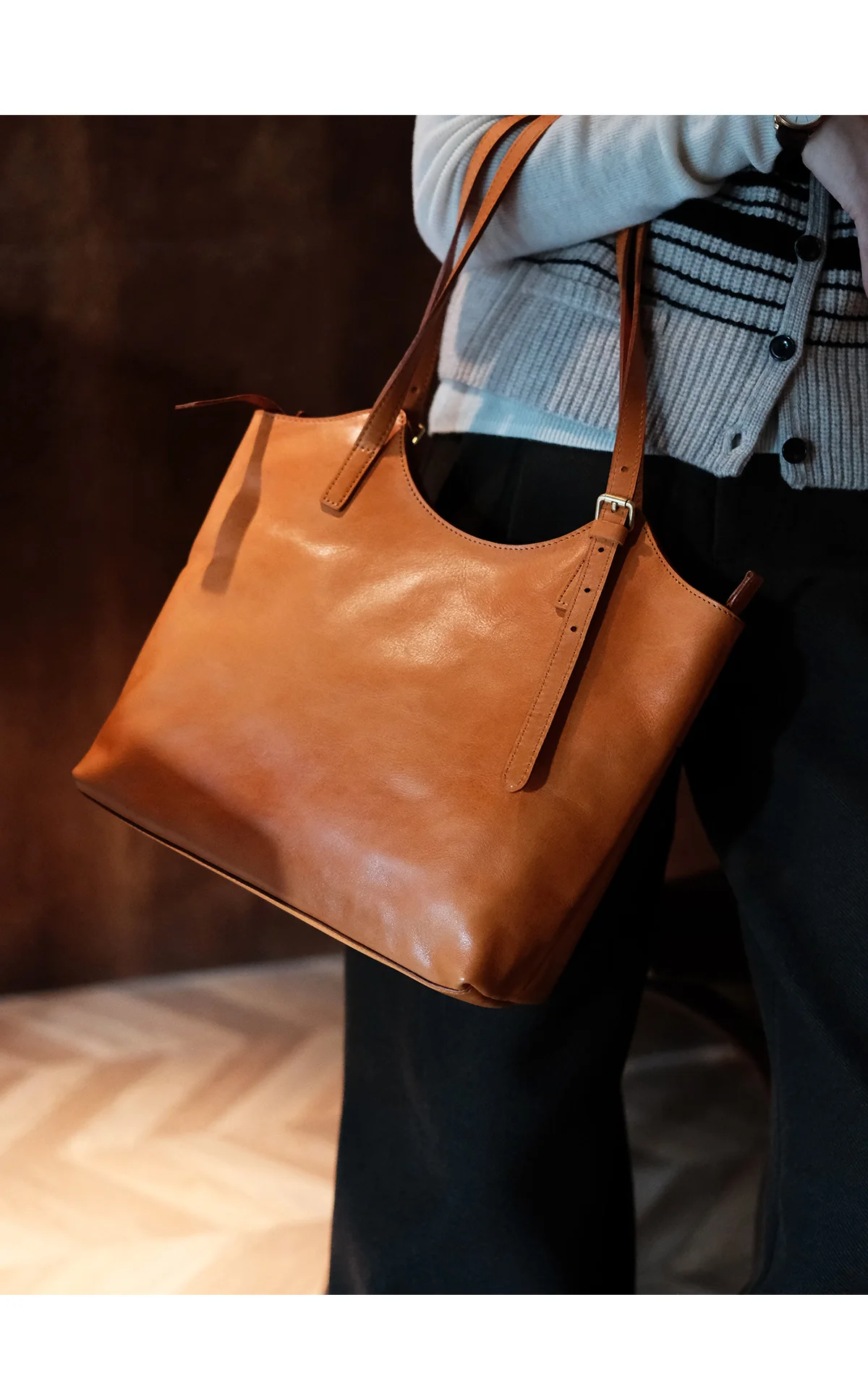 Lässige, hochwertige Damen-Einkaufstasche aus Rindsleder der ersten Schicht, modische Luxus-Umhängetasche aus echtem Leder, große Einkaufshandtasche – Detail 5