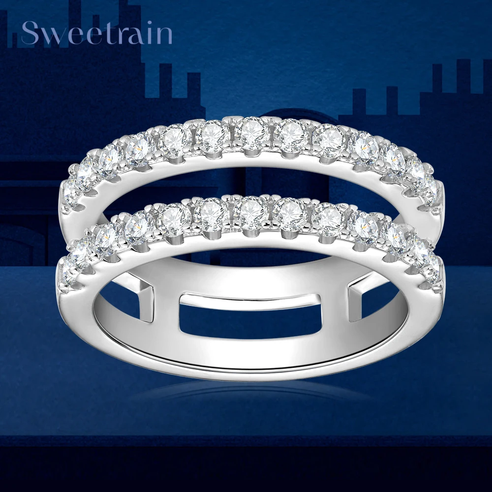 

2mm Full Moissanite Row Rings For Women Original S925 Sterling Silver 18k Gold Plated Cocktail Ring Fashion Eternity Jewelry