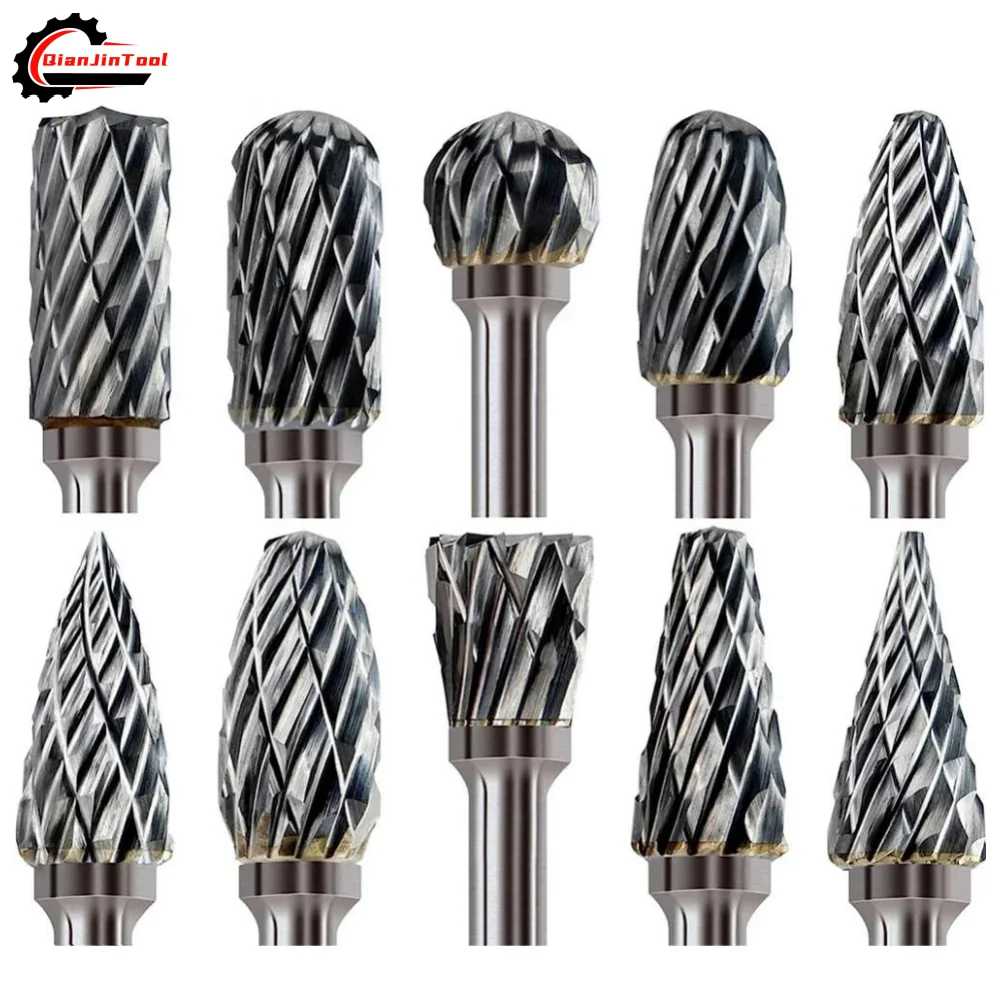 10-teiliges Hartmetall-Fräser-Set, Doppelschnitt, 3mm Schaft, für Dremel Rotationswerkzeug, Raspelbits, Metallgravur, elektrisches Schleifen