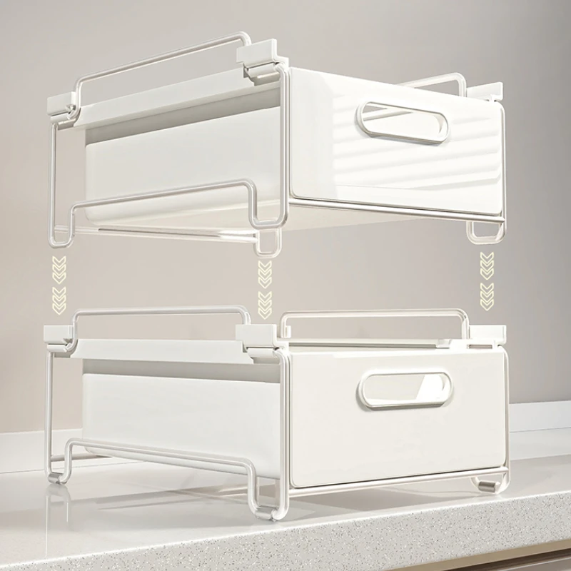 Cabinet Pull-out Storage Basket Household Kitchen Sundries Sorting Shelf Layered Multifunctional Stackable Drawer Storage Shelf