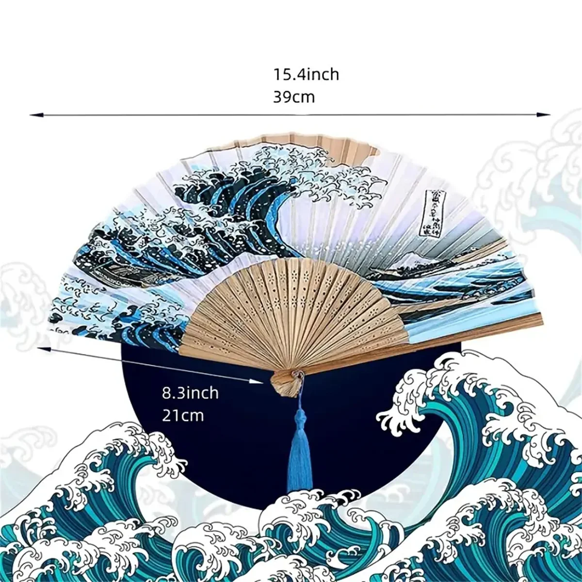 1pc, Japanese Folding Fan Handmade Decorative Kanagawa Wave Foldable Fan thumbnail 4