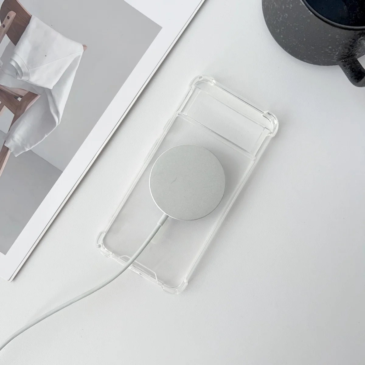 Clear Acrylic Shockproof Case with Airbag Cushions and Magnetic Wireless Charging Compatibility