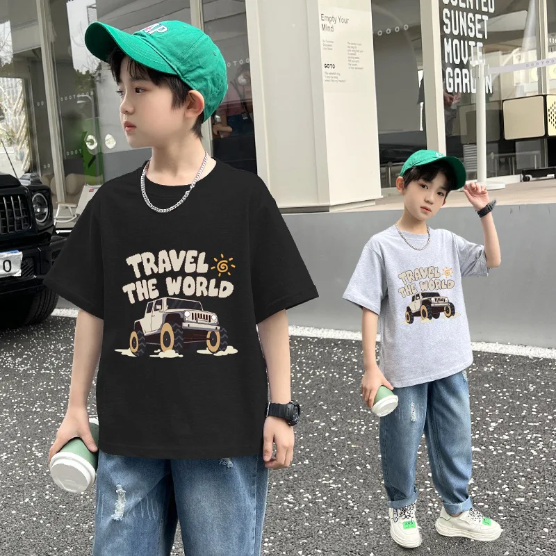 

New ChildrenTT-shirt round Neck Half Sleeve Letter Print Top Boy Short SleeveTT-shirt Casual and Comfortable Fashionable Clothes