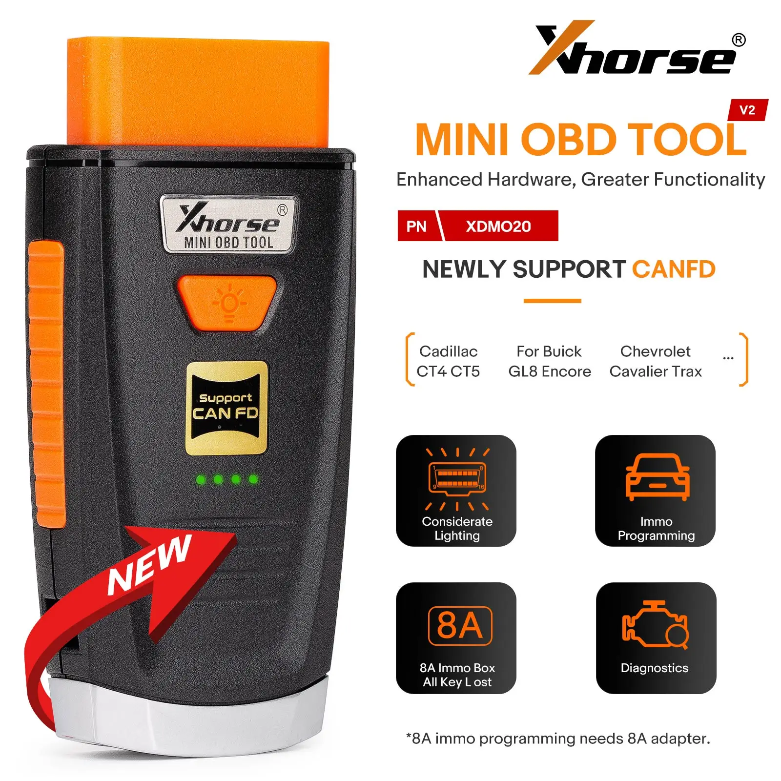 Xhorse MINI OBD TOOL V2 XDMO20 Supports CANFD Protocol and 8A IMMO Programming obd2 diagnostic tool