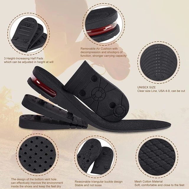 Semelles intérieures pour augmenter la hauteur, coussin d'air, ascenseur de chaussures, Kits de levage, Inserts pour hommes et femmes, semelles intérieures plus grandes, hauteur Variable de 3 à 9cm 4 Semelles intérieures pour augmenter la hauteur, coussin d'air, ascenseur de chaussures, Kits de levage, Inserts pour hommes et femmes, semelles intérieures plus grandes, hauteur Variable de 3 à 9cm 4