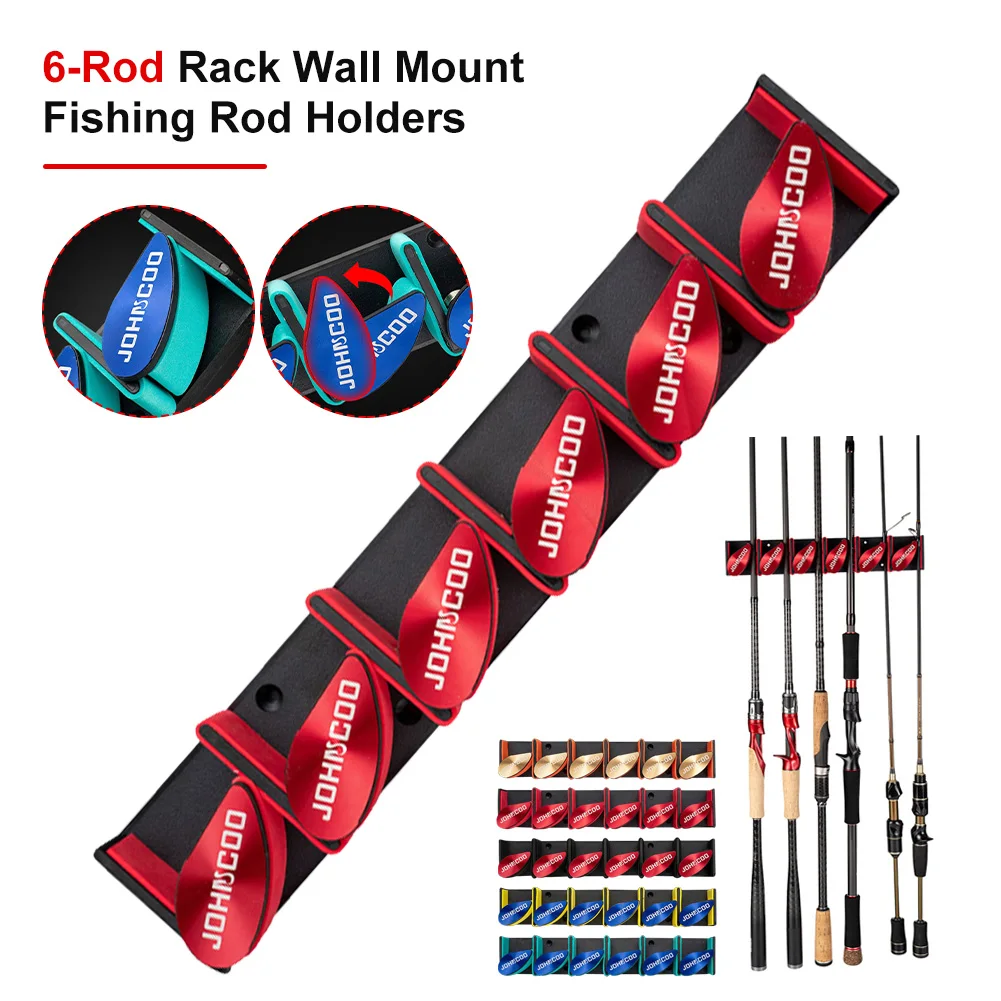 

6-Rod Rack Fishing Rod Holder Wall Mount Vertical Rack Sturdy Space Saving Fish Pole Holder Easy to Install Fishing Accessories