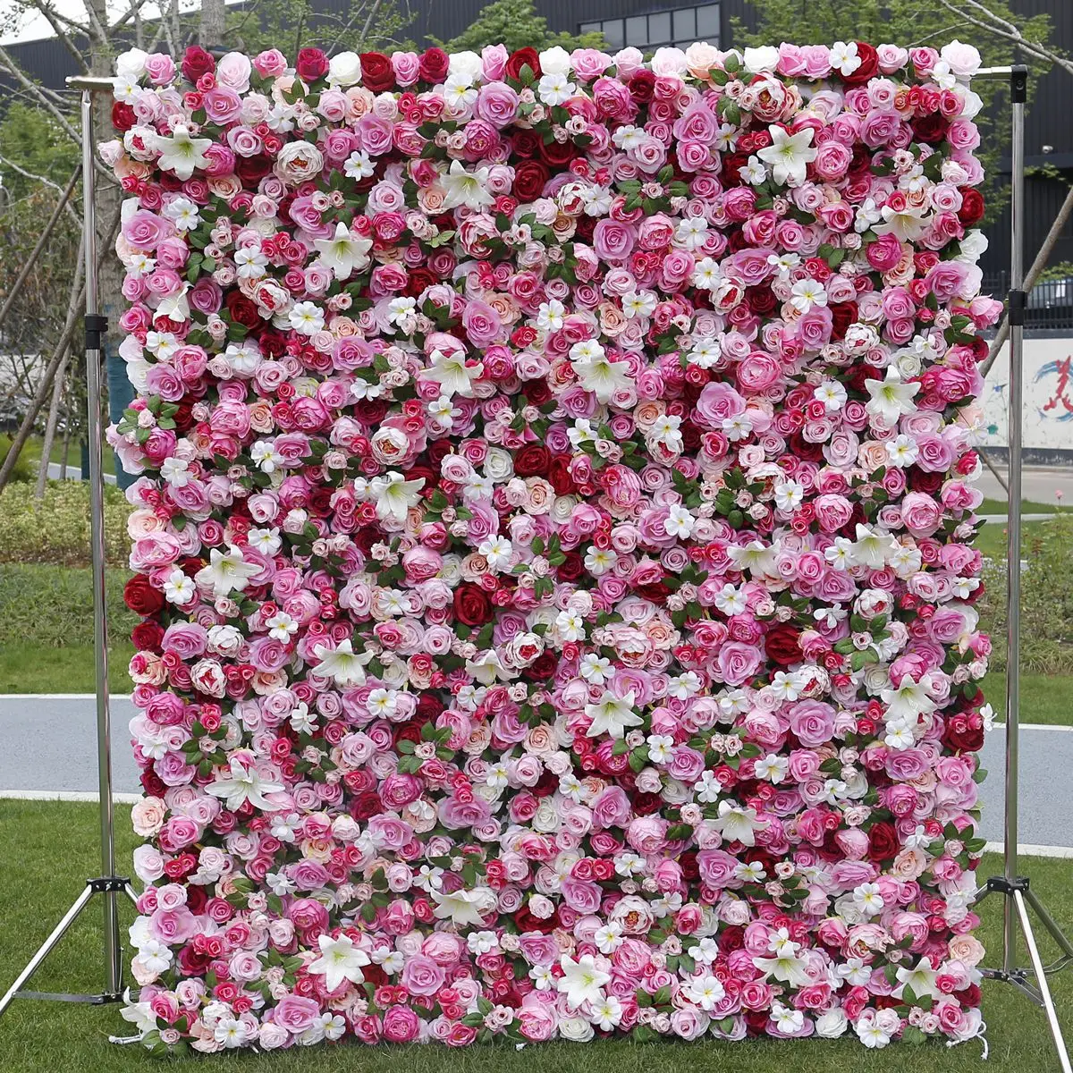 

Fabric Floral Backdrop for Wedding, Green Plant, Wall Window Display, Event Party, Pink Rose Purple Orchid, Cloth Flower, 5D